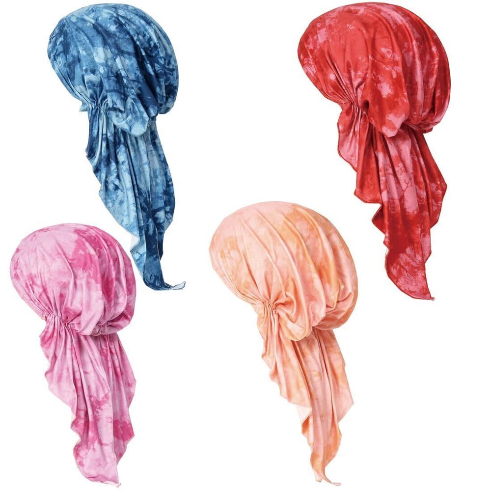 2165 4Pack Chemo Headwear Pre Tied Head Scarf Lightweight Turban Beanie Cap